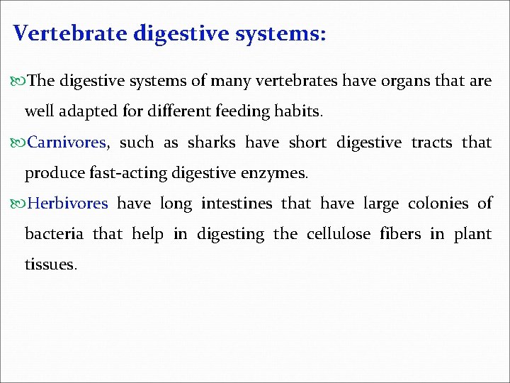 Vertebrate digestive systems: The digestive systems of many vertebrates have organs that are well