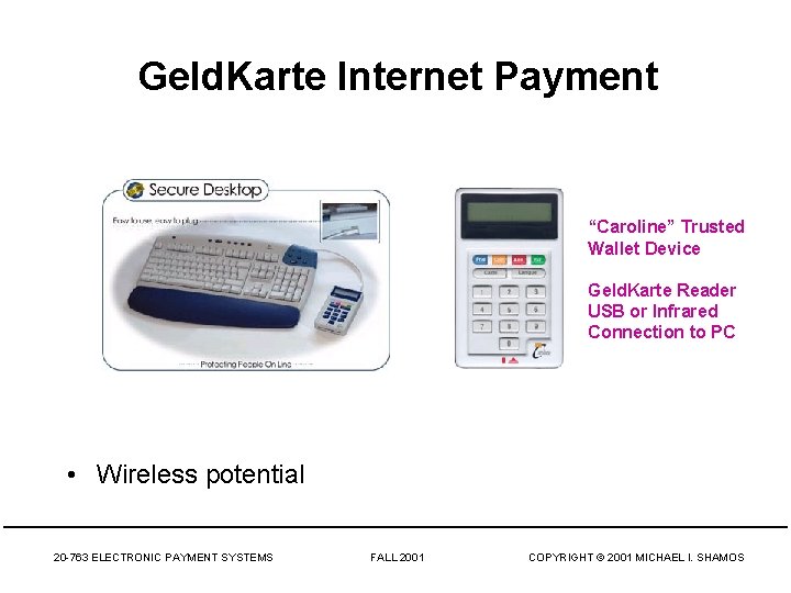 Geld. Karte Internet Payment “Caroline” Trusted Wallet Device Geld. Karte Reader USB or Infrared