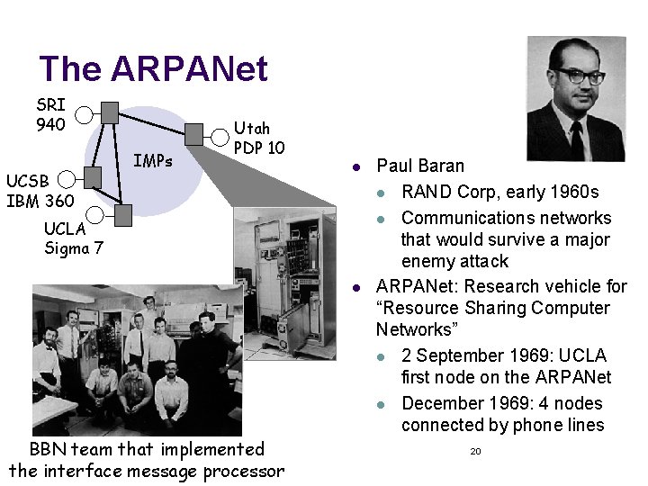 The ARPANet SRI 940 UCSB IBM 360 IMPs Utah PDP 10 l UCLA Sigma