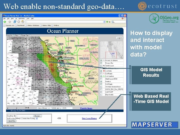 Web enable non-standard geo-data…. How to display and interact with model data? GIS Model