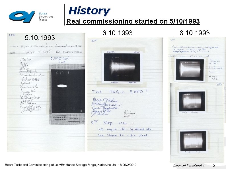 History Real commissioning started on 5/10/1993 5. 10. 1993 6. 10. 1993 Beam Tests