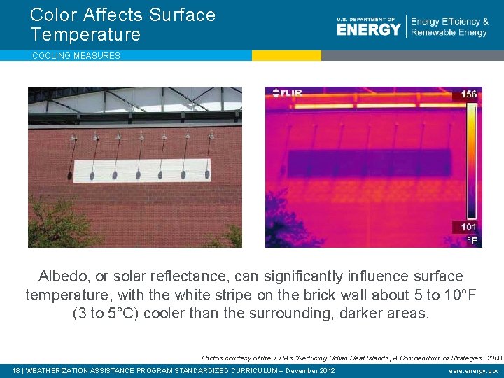 Color Affects Surface Temperature COOLING MEASURES Albedo, or solar reflectance, can significantly influence surface