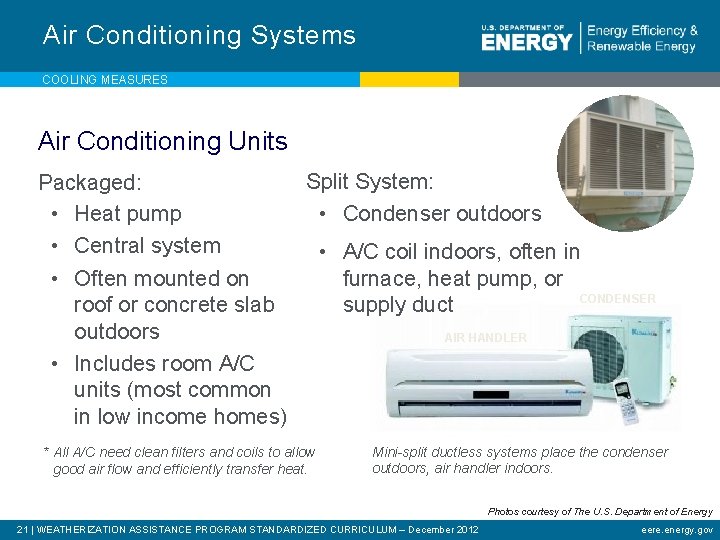 Air Conditioning Systems COOLING MEASURES Air Conditioning Units Split System: Packaged: • Condenser outdoors