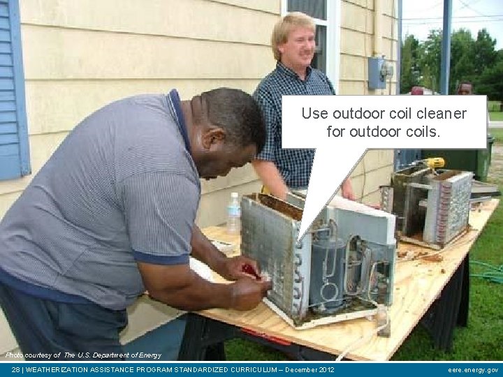 Use outdoor coil cleaner for outdoor coils. Photo courtesy of The U. S. Department