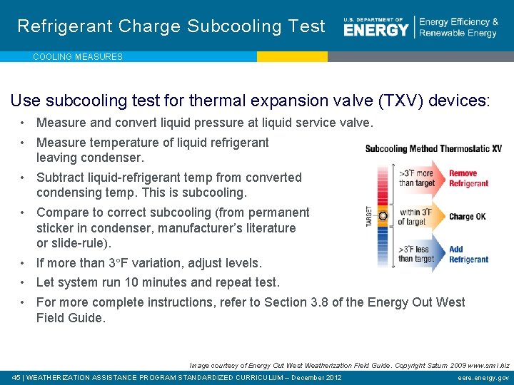 Refrigerant Charge Subcooling Test COOLING MEASURES Use subcooling test for thermal expansion valve (TXV)