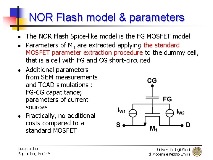 NOR Flash model & parameters l l The NOR Flash Spice-like model is the