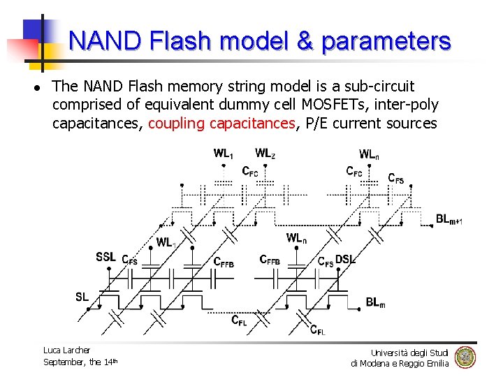 NAND Flash model & parameters l The NAND Flash memory string model is a