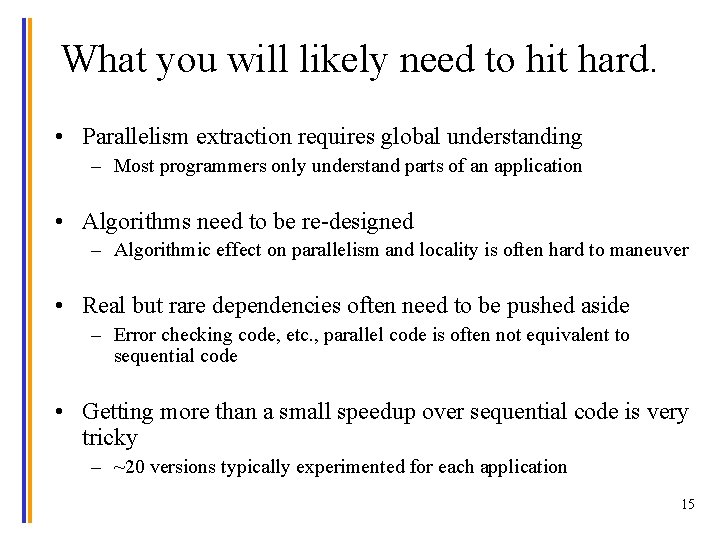 What you will likely need to hit hard. • Parallelism extraction requires global understanding