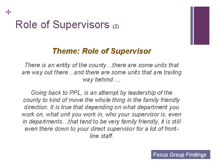 + Role of Supervisors (2) Theme: Role of Supervisor There is an entity of