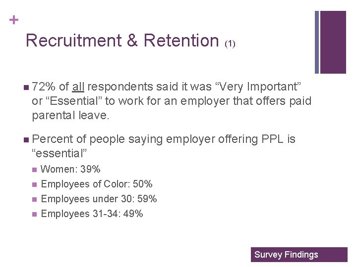 + Recruitment & Retention (1) n 72% of all respondents said it was “Very