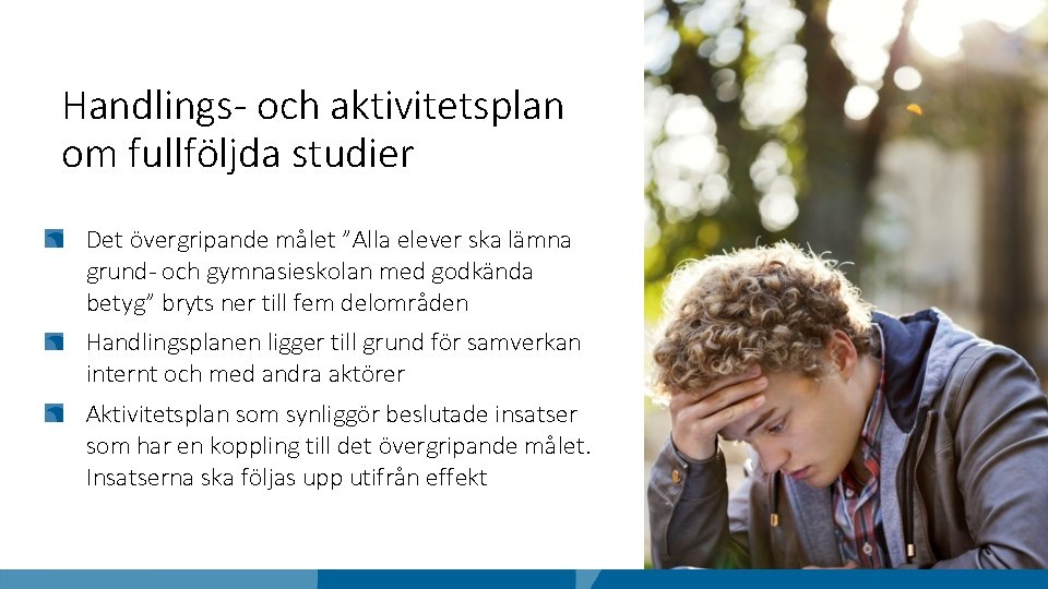 Handlings- och aktivitetsplan om fullföljda studier Det övergripande målet ”Alla elever ska lämna grund-