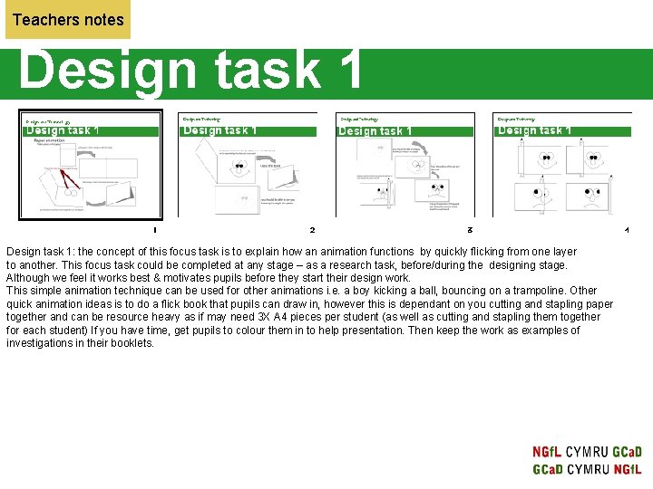 Teachers notes Design task 1: the concept of this focus task is to explain