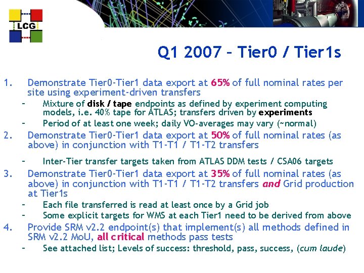 Q 1 2007 – Tier 0 / Tier 1 s 1. Demonstrate Tier 0