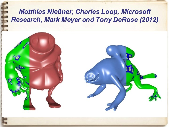 Matthias Nießner, Charles Loop, Microsoft Research, Mark Meyer and Tony De. Rose (2012) 