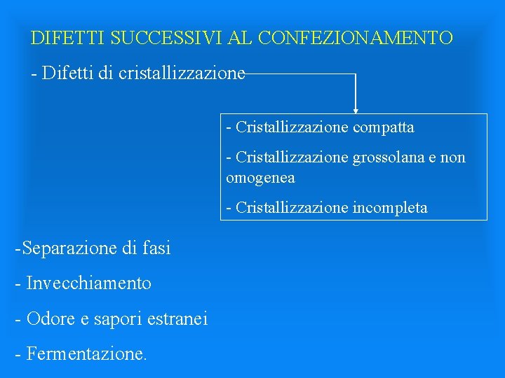 DIFETTI SUCCESSIVI AL CONFEZIONAMENTO - Difetti di cristallizzazione - Cristallizzazione compatta - Cristallizzazione grossolana