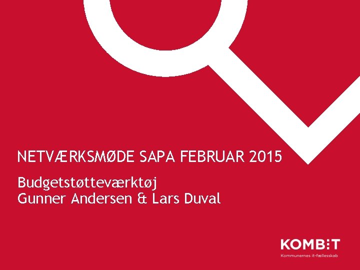 NETVÆRKSMØDE SAPA FEBRUAR 2015 Budgetstøtteværktøj Gunner Andersen & Lars Duval 