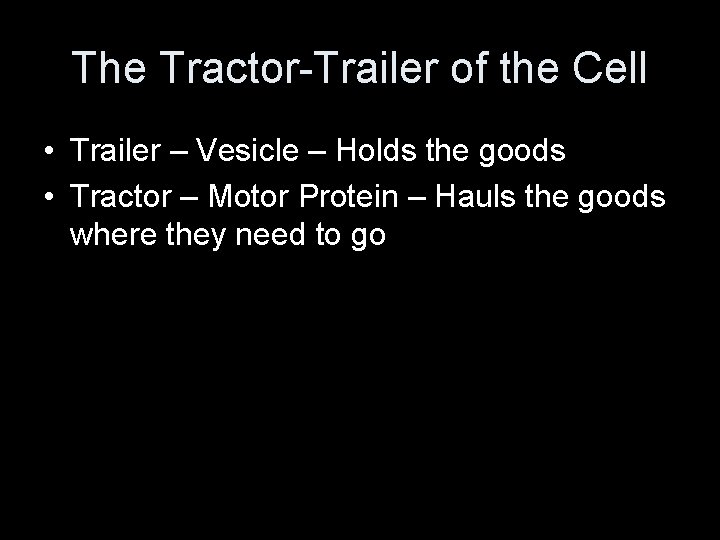 The Tractor-Trailer of the Cell • Trailer – Vesicle – Holds the goods •