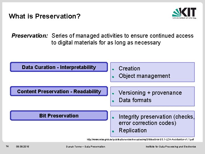 What is Preservation? Preservation: Series of managed activities to ensure continued access to digital