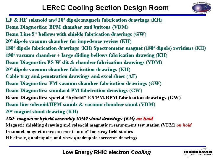 LERe. C Cooling Section Design Room LF & HF solenoid and 20 o dipole