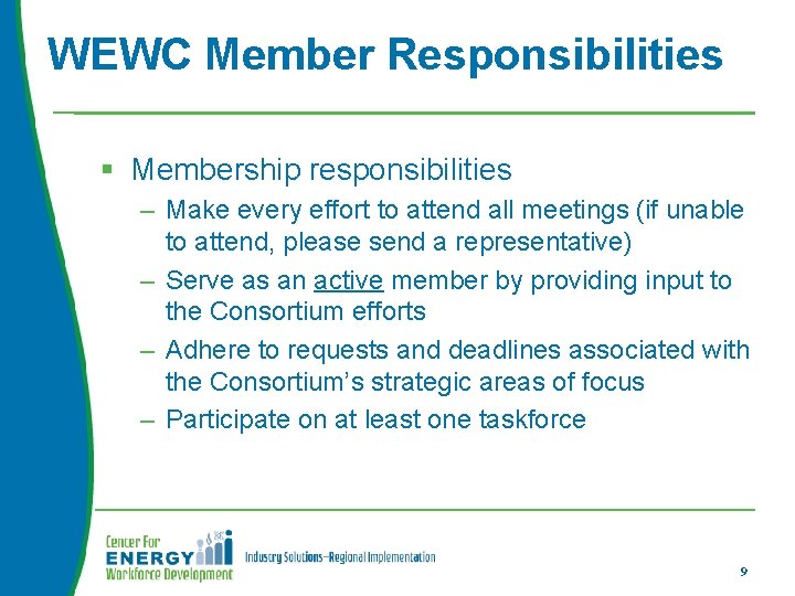WEWC Member Responsibilities § Membership responsibilities – Make every effort to attend all meetings WEWC Member Responsibilities § Membership responsibilities – Make every effort to attend all meetings