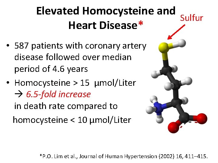 Elevated Homocysteine and Heart Disease* Sulfur • 587 patients with coronary artery disease followed