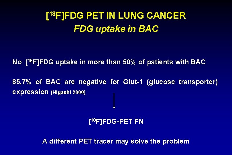 [18 F]FDG PET IN LUNG CANCER FDG uptake in BAC No [18 F]FDG uptake