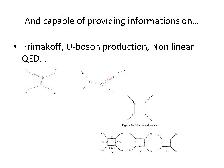 And capable of providing informations on… • Primakoff, U-boson production, Non linear QED… 