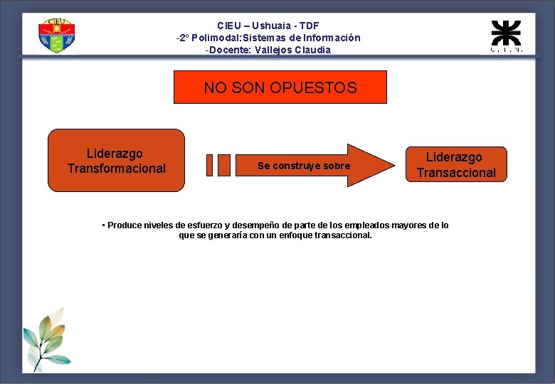 CIEU – Ushuaia - TDF -2º Polimodal: Sistemas de Información -Docente: Vallejos Claudia NO