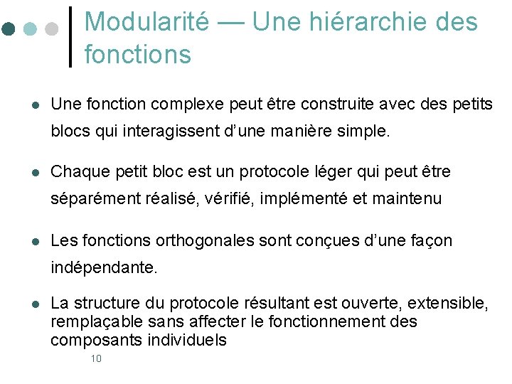 Modularité — Une hiérarchie des fonctions l Une fonction complexe peut être construite avec
