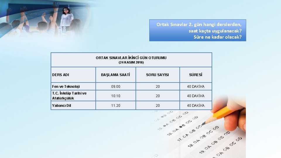 Ortak Sınavlar 2. gün hangi derslerden, saat kaçta uygulanacak? Süre ne kadar olacak? ORTAK