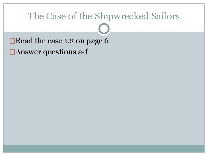 The Case of the Shipwrecked Sailors �Read the case 1. 2 on page 6
