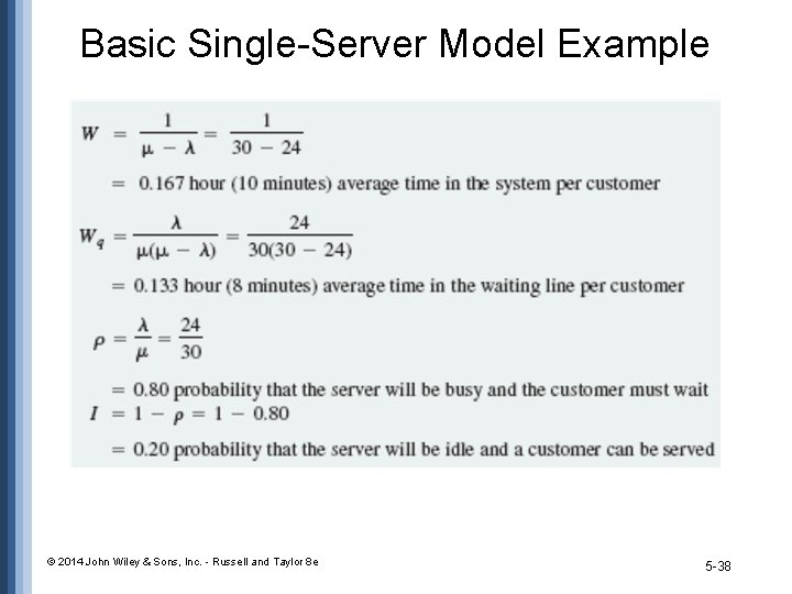 Basic Single-Server Model Example © 2014 John Wiley & Sons, Inc. - Russell and Basic Single-Server Model Example © 2014 John Wiley & Sons, Inc. - Russell and