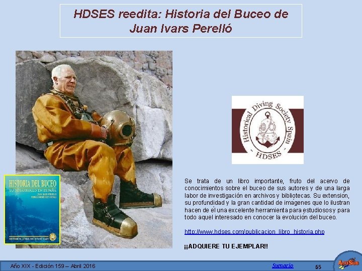 HDSES reedita: Historia del Buceo de Juan Ivars Perelló Se trata de un libro