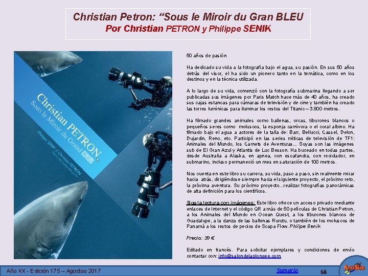 Christian Petron: “Sous le Miroir du Gran BLEU Por Christian PETRON y Philippe SENIK
