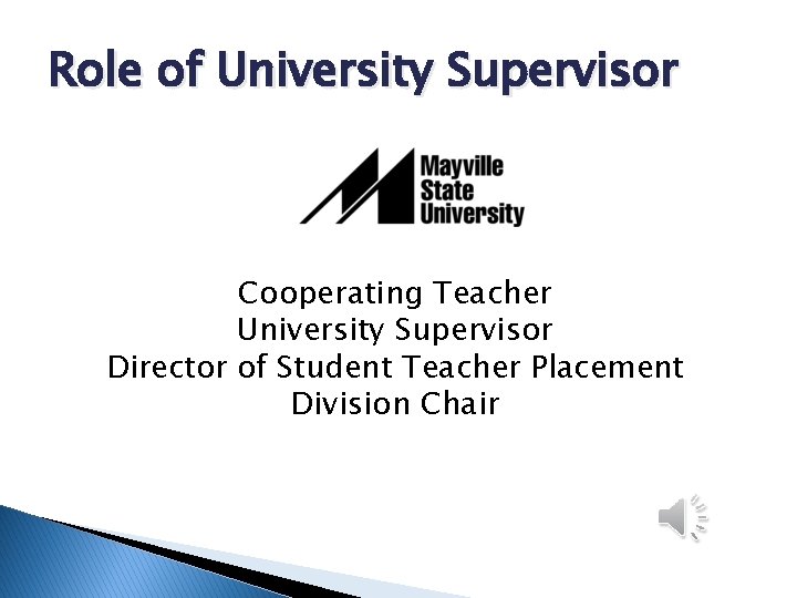Role of University Supervisor Cooperating Teacher University Supervisor Director of Student Teacher Placement Division
