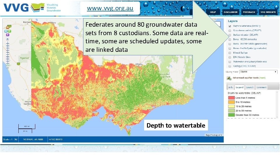 www. vvg. org. au Federates around 80 groundwater data sets from 8 custodians. Some