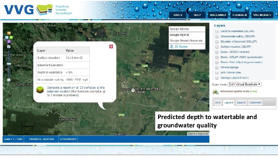 Predicted depth to watertable and groundwater quality 