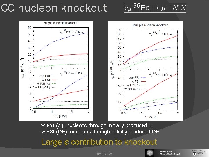 CC nucleon knockout w FSI ( ): nucleons through initially produced w FSI (QE):