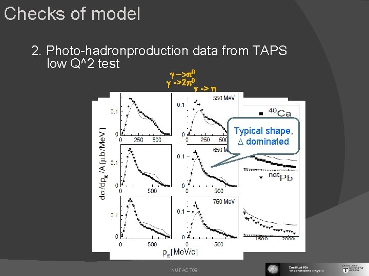 Checks of model 2. Photo-hadronproduction data from TAPS low Q^2 test 0 ->2 0