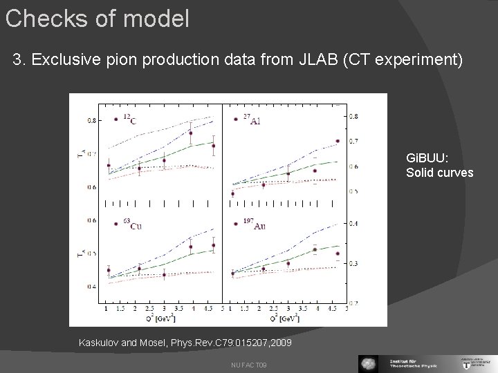 Checks of model 3. Exclusive pion production data from JLAB (CT experiment) Gi. BUU: