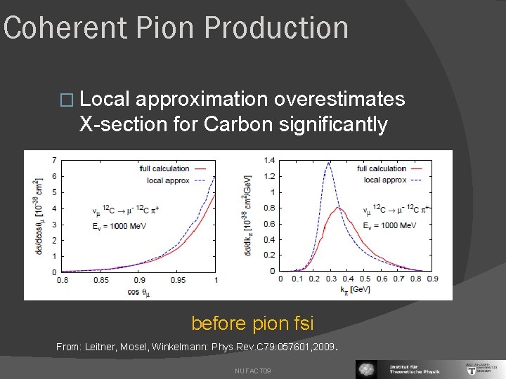 Coherent Pion Production � Local approximation overestimates X-section for Carbon significantly before pion fsi