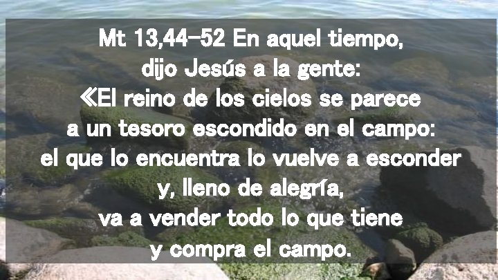 Mt 13, 44 -52 En aquel tiempo, dijo Jesús a la gente: «El reino