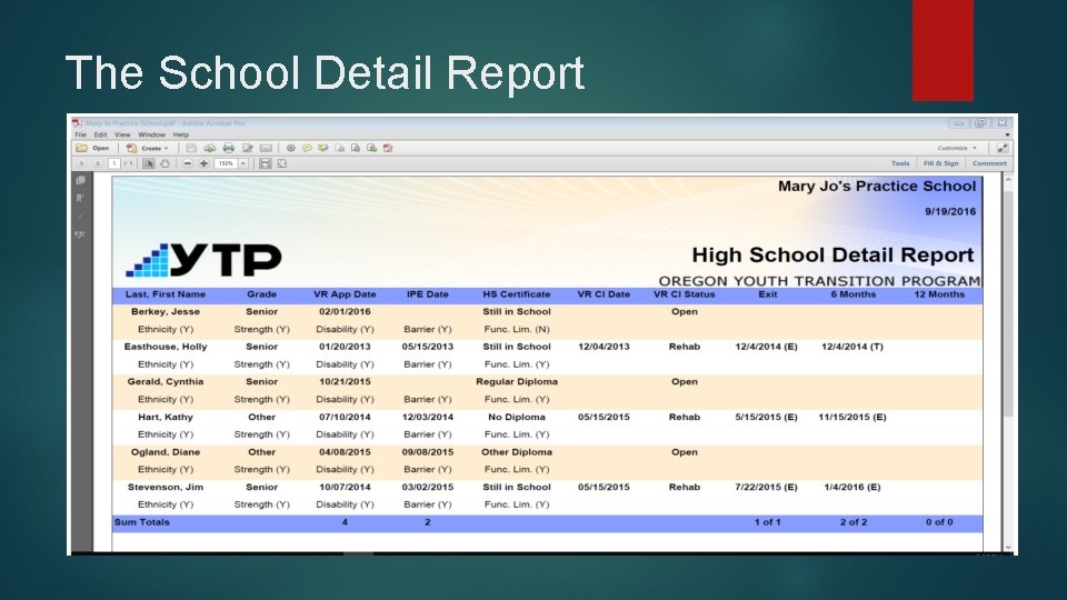 The School Detail Report 