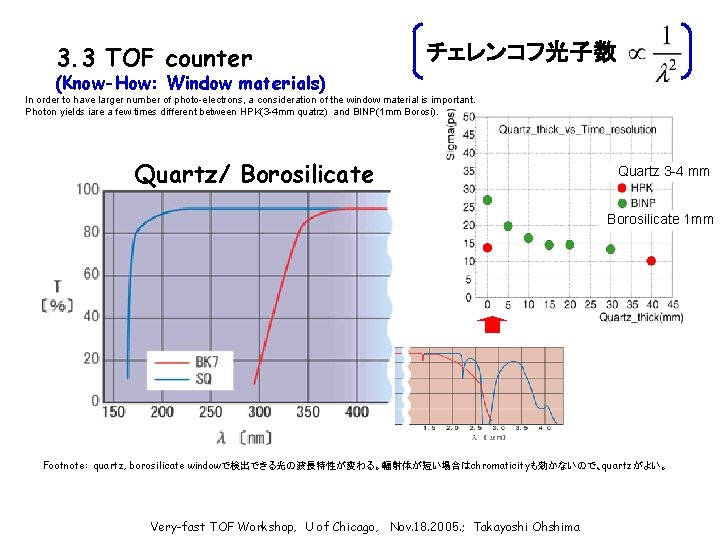 3. 3 TOF counter チェレンコフ光子数 (Know-How: Window materials) In order to have larger number