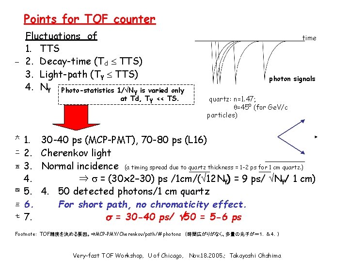 Points for TOF counter 一 Fluctuations of 1. TTS 2. Decay-time (Td TTS) 3.