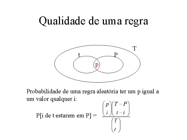 Qualidade de uma regra t P T p Probabilidade de uma regra aleatória ter