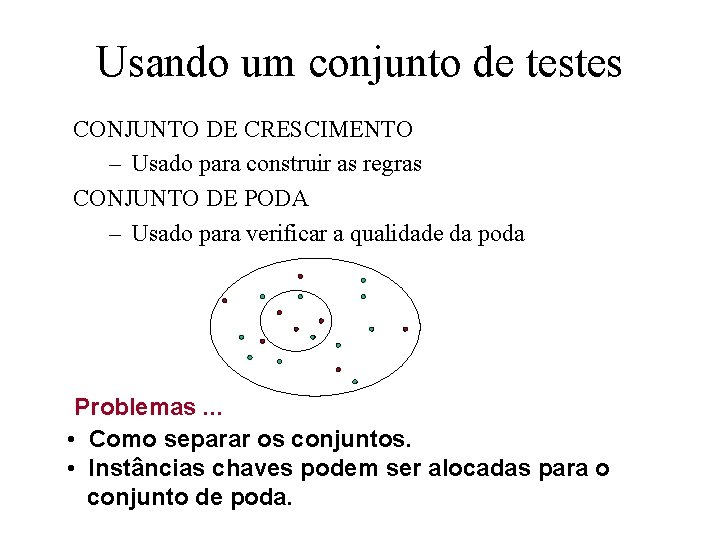 Usando um conjunto de testes CONJUNTO DE CRESCIMENTO – Usado para construir as regras