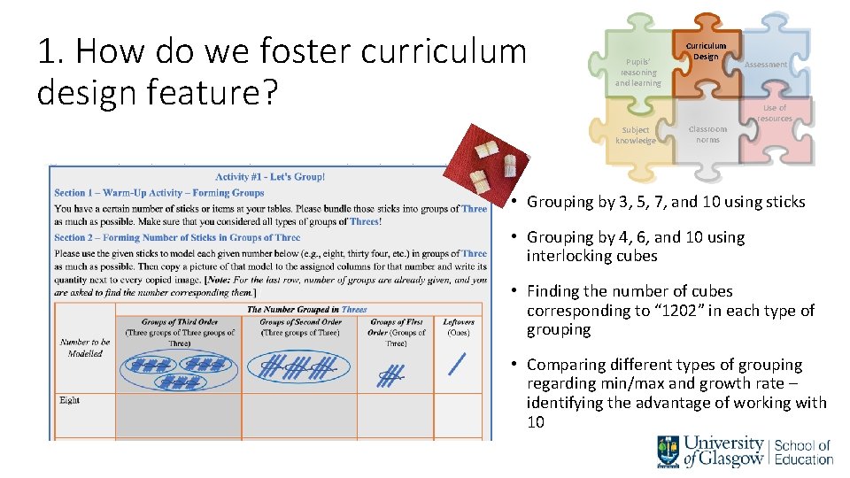 1. How do we foster curriculum design feature? Pupils’ reasoning and learning Subject knowledge