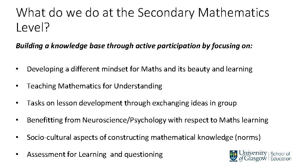 What do we do at the Secondary Mathematics Level? Building a knowledge base through