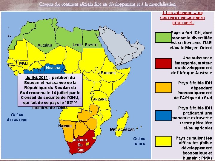 Croquis : Le continent africain face au développement et à la mondialisation I. LES